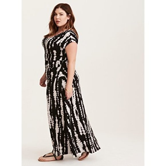 Torrid Black & White Tie-Dye Maxi Dress Size 1X 16 Plus Summer‎ Vacation Stretch - Picture 2 of 7